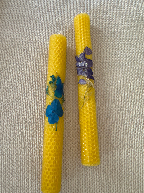 Beeswax Candle Sticks with Florals