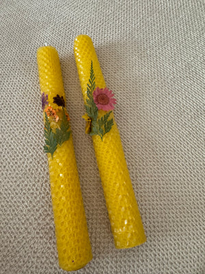 Beeswax Candle Sticks with Florals