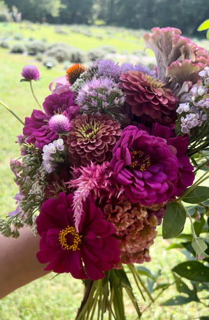purple flower bouquet being held