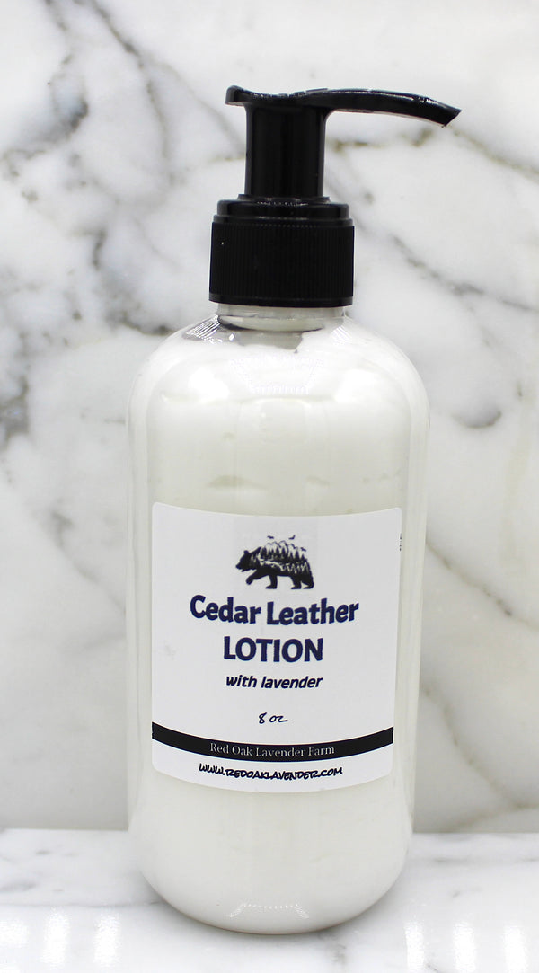 Cedar Leather Lotion, with Lavender