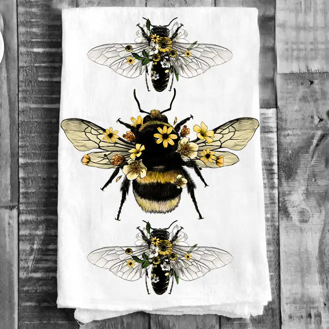 Honeybee Tea Towel Organic Cotton Flour Sack Kitchen Towel Bee Eco